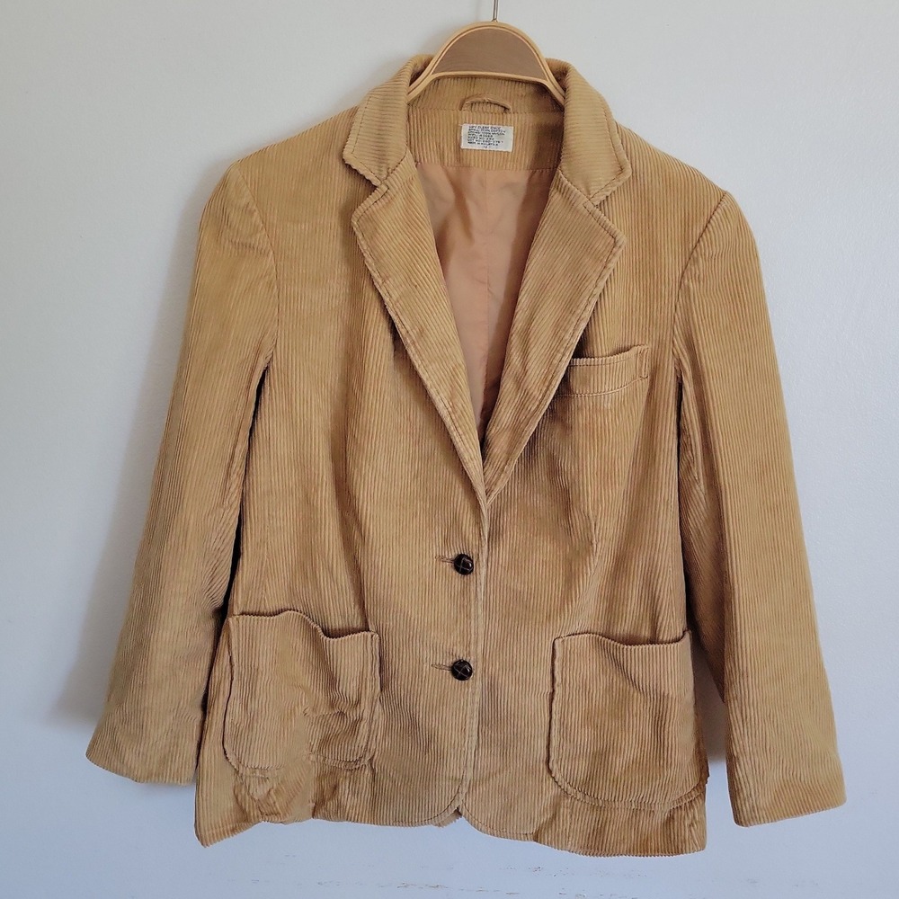 Vintage Tan Cotton Corduroy Two Button Blazer 12 Light Academia Old Money Preppy